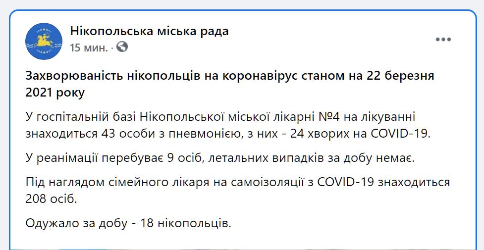 [:ru]Ситуация с коронавирусом в Никополе на 22 марта[:ua]Ситуація з коронавірусом у Нікополі на 22 березня[:]