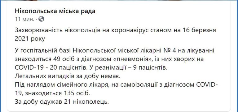 [:ru]Ситуация с коронавирусом в Никополе на 16 марта[:ua]Ситуація з коронавірусом у Нікополі на 16 березня[:]