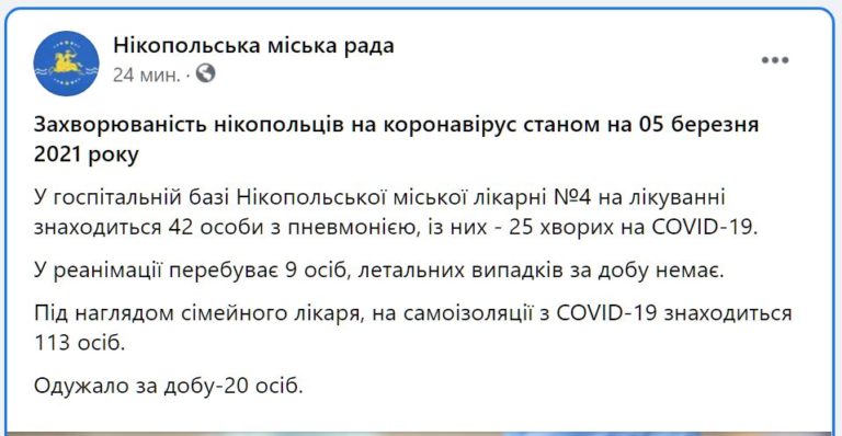 [:ru]Ситуация с коронавирусом в Никополе на 5 марта[:ua]Ситуація з коронавірусом у Нікополі на 5 березня[:]