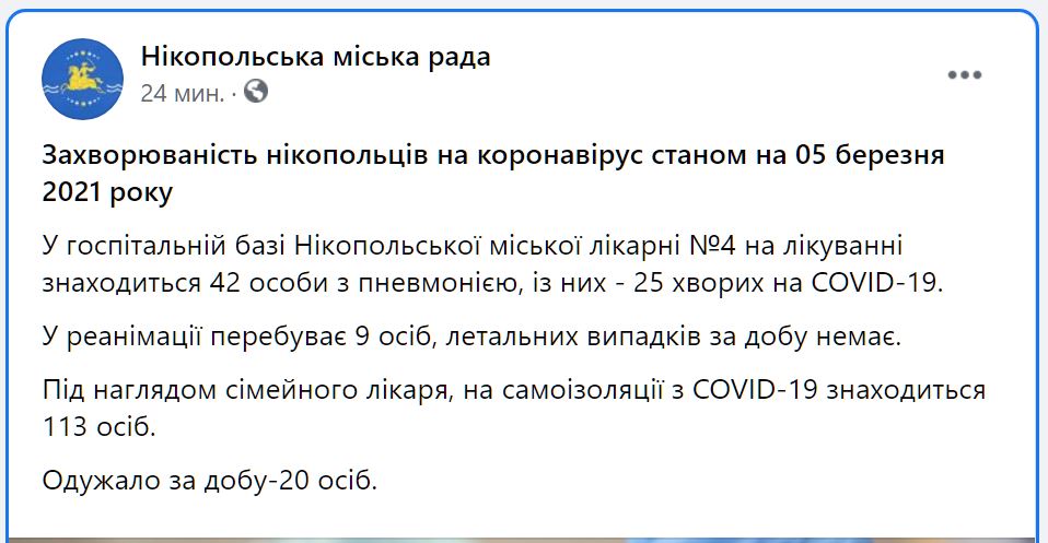 [:ru]Ситуация с коронавирусом в Никополе на 9 марта[:ua]Ситуація з коронавірусом у Нікополі на 9 березня[:]