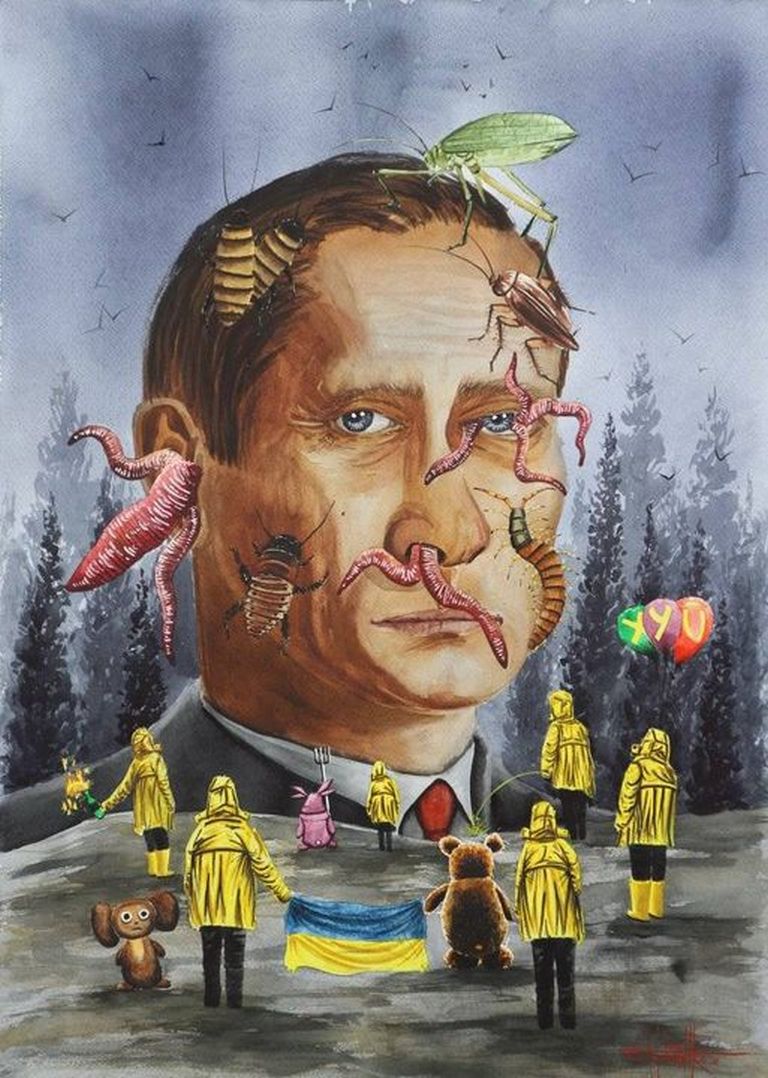 Художник из Марганца нарисовал портрет Путина с тараканами и червяками