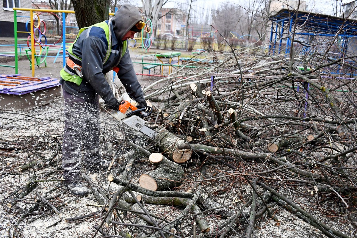 У Нікополі сьогодні комунальники зносили аварійні дерева і прибирали вулиці
