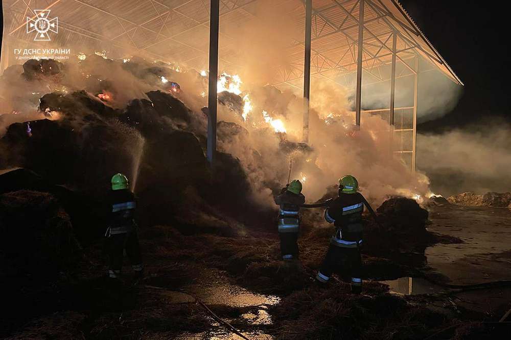 Боролися всю ніч: на Дніпропетровщині масштабна пожежа у фермерському господарстві (фото, відео)