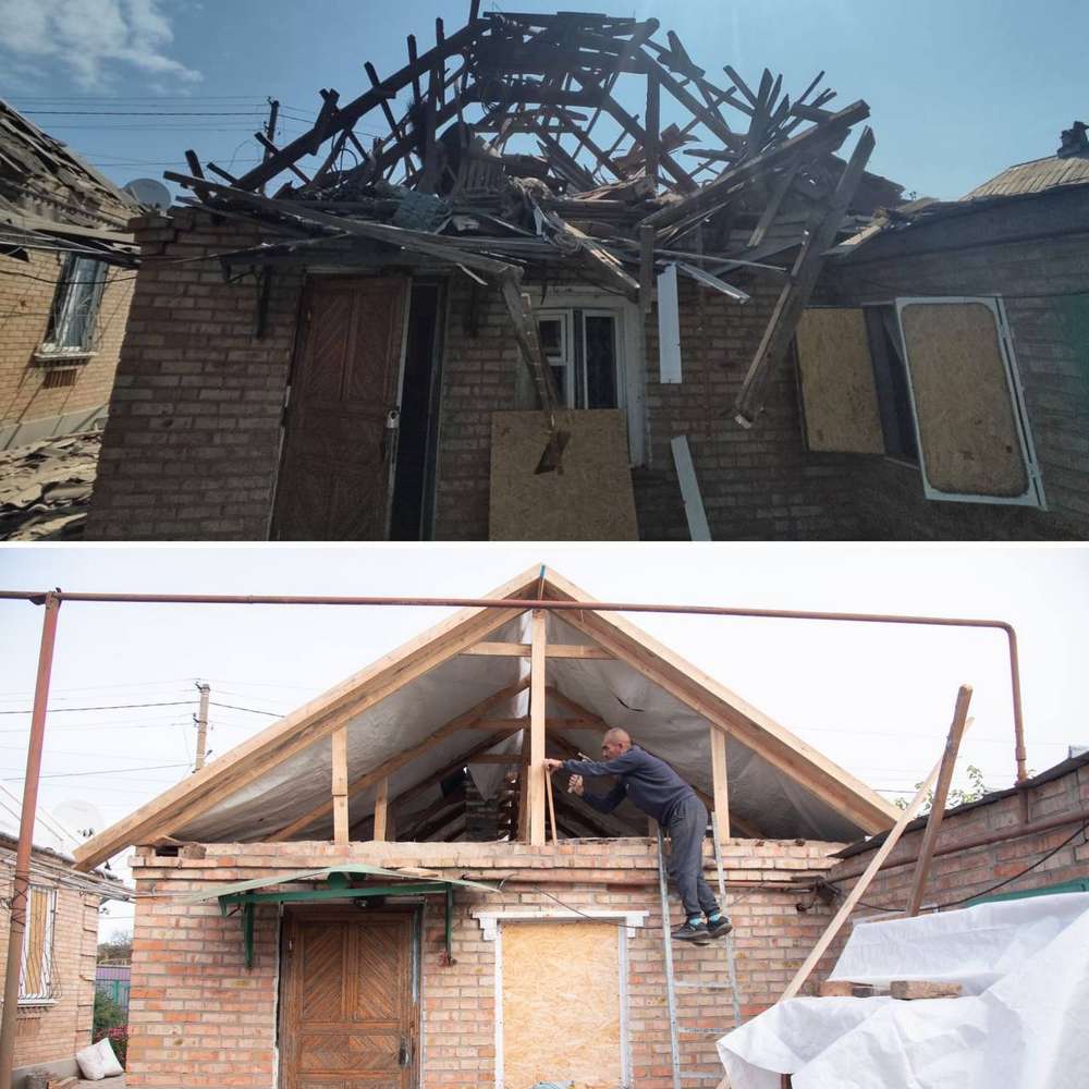 У Нікополі триває відновлення пошкоджених обстрілами будинків (фото)