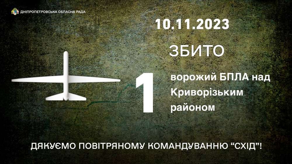 Над Дніпропетровщиною 10 листопада збили ворожий безпілотник
