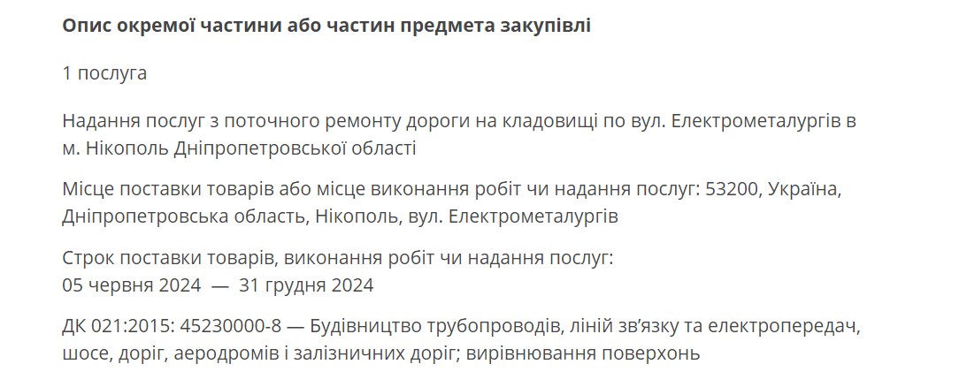 У Нікополі на ремонт дороги на кладовище виділили майже мільйон