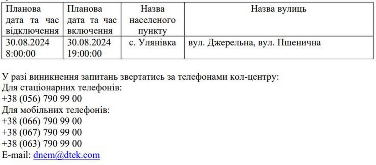 Де на Нікопольщині з 29 по 31 серпня не буде світла 3