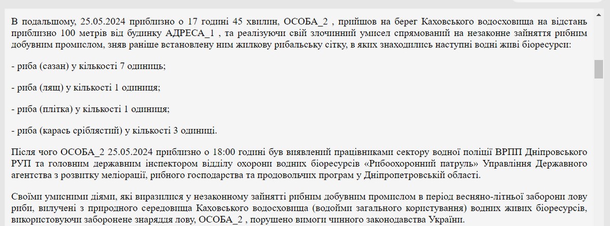 Чоловік незаконно виловив 12 рибин: як його покарав суд Нікополя