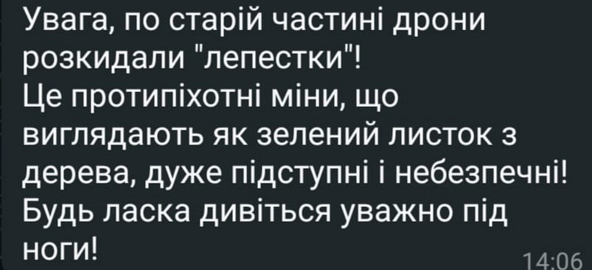 Увага! Загроза мін-пелюсток у Нікополі та районі – що відомо