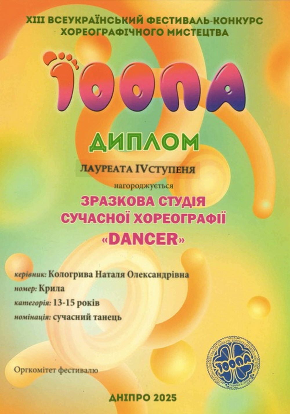"DANCER" з Нікополя гарно виступив на Всеукраїнському фестивалі-конкурсі у Дніпрі
