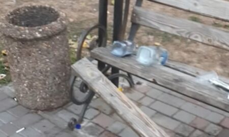 У Нікополі невідомі нищать сквер: ламають лавки, поперекидали урни (відео)
