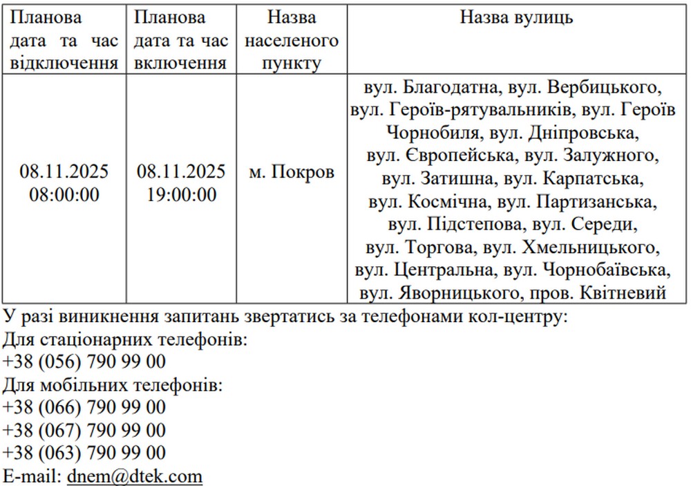 Де на Нікопольщині не буде світла 7-11 листопада: список адрес Де на Нікопольщині не буде світла 7-11 листопада: список адрес