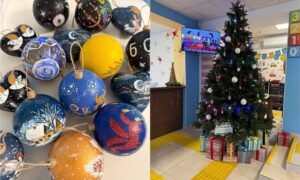 У дитячій лікарні Нікополя встановили новорічні ялинку, прикрашену автентичними іграшками ручної роботи (фото)
