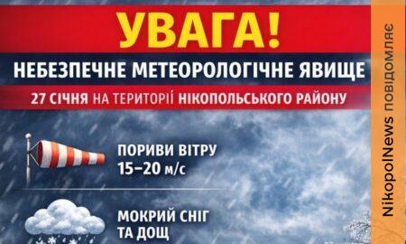 Мешканців Нікопольщини попередили про небезпечні метеорологічні явища: якою буде погода у Нікополі 27 січня