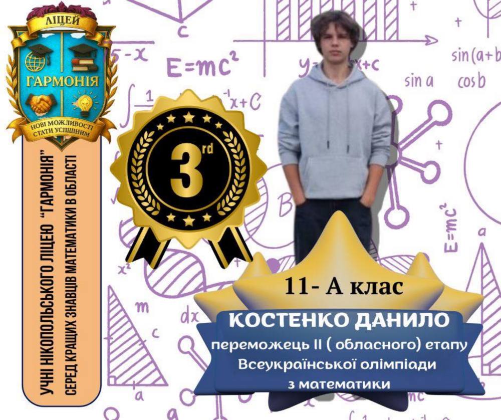 Ліцеїст з Нікополя став переможцем обласної олімпіади з математики 2