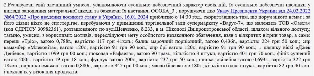 Чоловік вкрав продукти і алкоголь у «Варусі» Нікополя - як його покарав суд