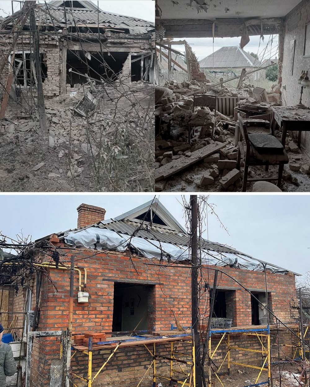 У Нікополі продовжують латати будинки: фото до і після