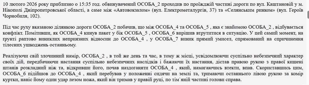 Через конфлікт на вулиці у Нікополі, який закінчився різаниною, судили чоловіка.