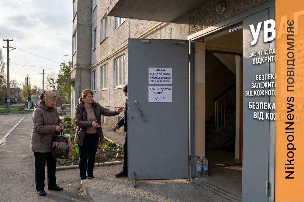 У зв’язку із безпековою ситуацією до мешканців Нікопольщини повторно звертається РВА 1 У зв’язку з безпековою ситуацією мешканців Нікопольщини повторно просять не зачиняти двері під’їздів