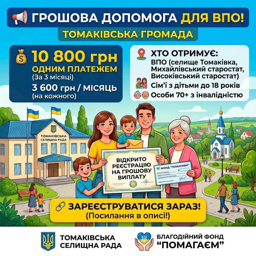 Грошова допомога у Томаківській громаді