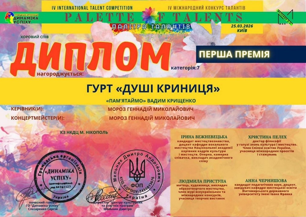 Солістки гурту «Микитин Ріг» з Нікополя здобули блискучі перемоги у творчих конкурсах всеукраїнського рівня Солістки гурту «Микитин Ріг» з Нікополя здобули блискучі перемоги у творчих конкурсах всеукраїнського рівня