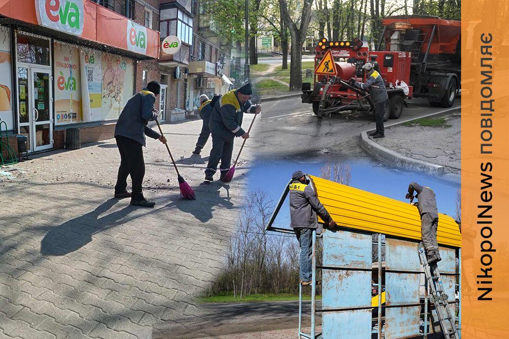 У Нікополі усувають наслідки обстрілів, зносять аварійні дерева, ремонтують і дороги і зупинки – про роботу комунальників на цьому тижні (фото)