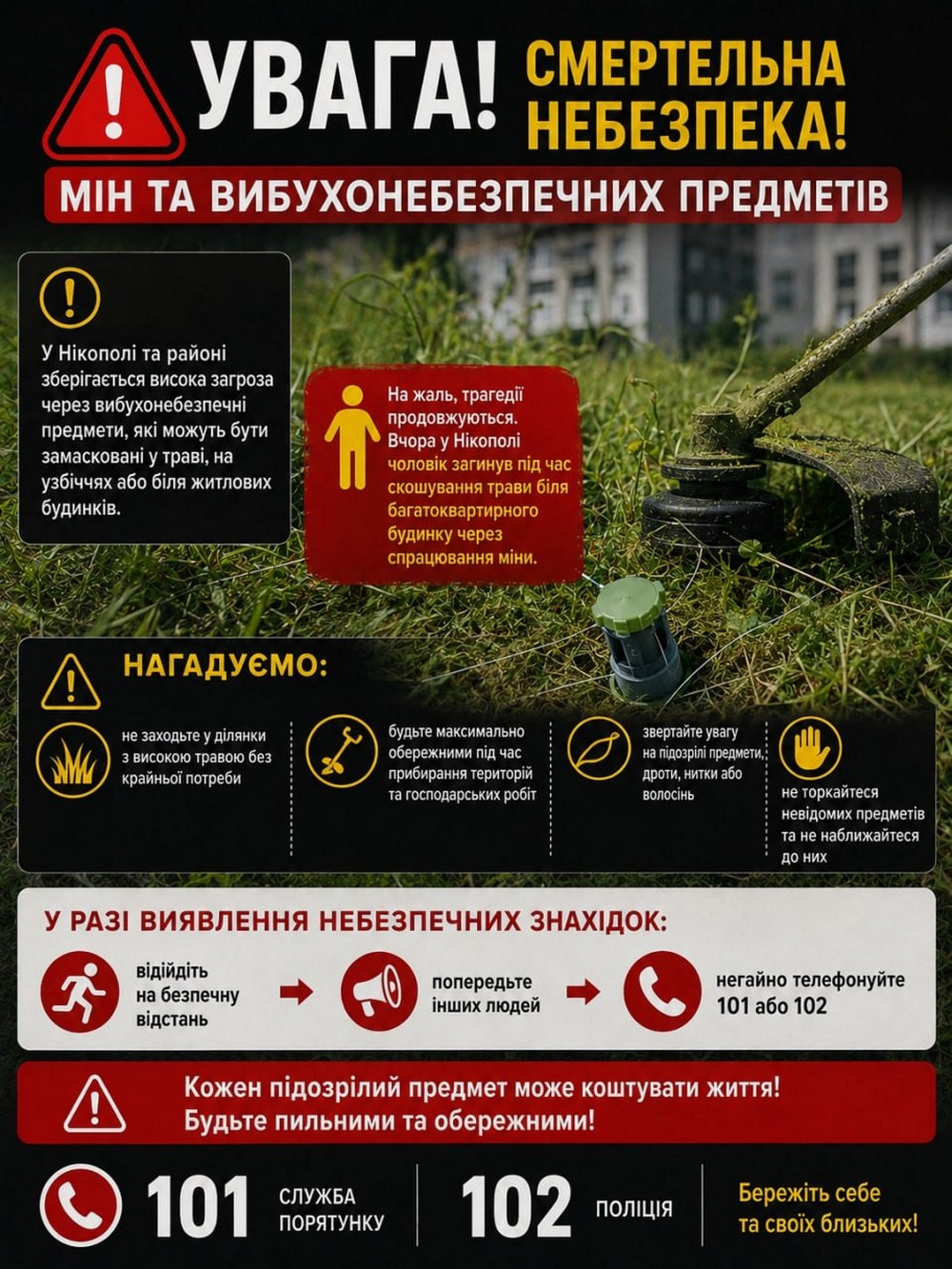Загибель чоловіка у Нікополі 11 травня внаслідок вибуху міни: оприлюднено відео – що відомо