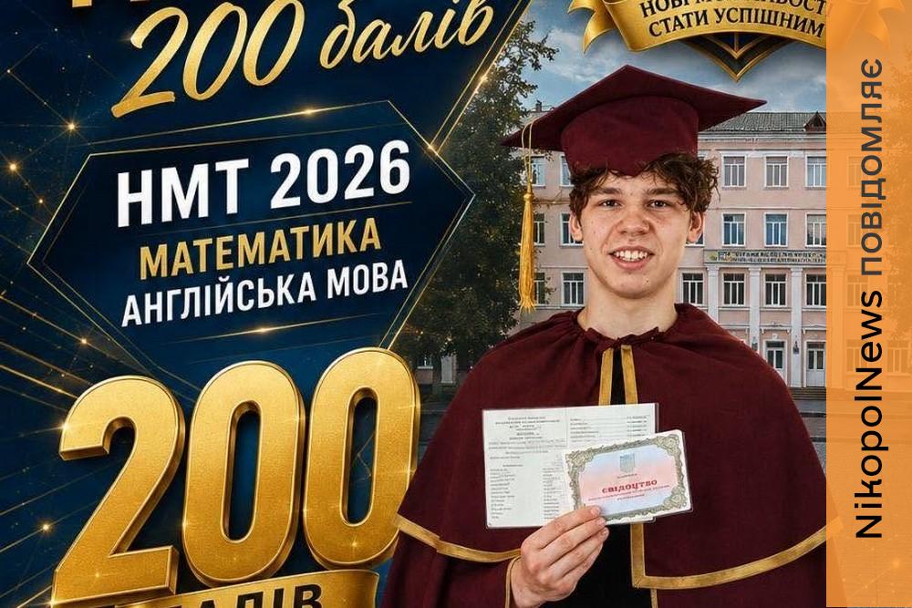 Подвійний максимальний результат! Випускник з Нікополя отримав 200 балів НМТ з двох предметів!