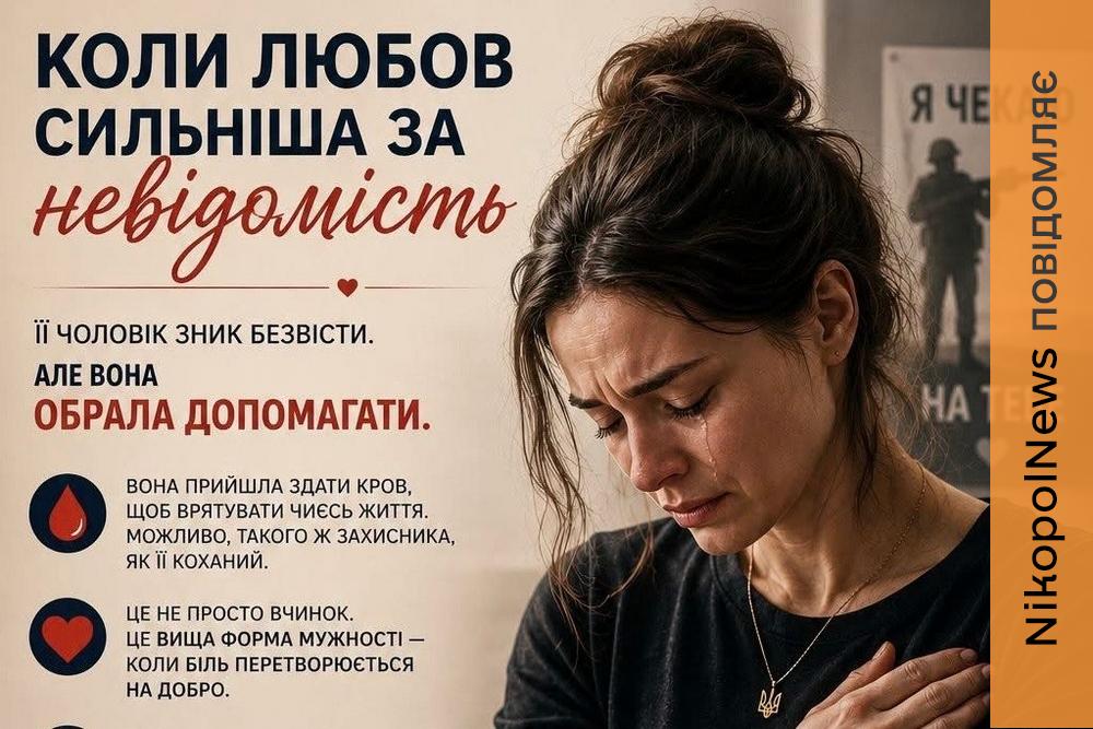 «Я дуже хочу здати кров»: у Нікополі жінка, яка чекає чоловіка з війни, прийшла рятувати чужі життя
