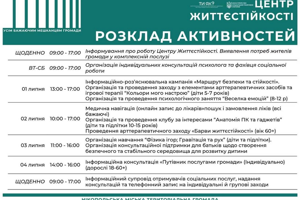 Психологічна підтримка, тренінги та консультації: Центр життєстійкості Нікополя запрошує долучитися до безкоштовних заходів