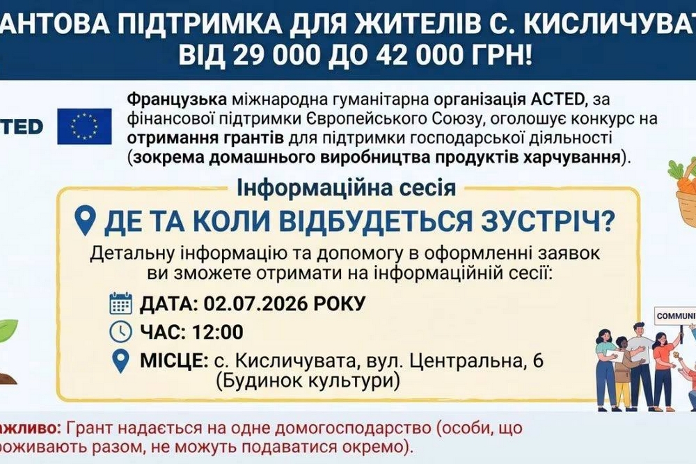 Грантова підтримка для мешканців села у Томаківській громаді: можна отримати від 29 000 до 42 000 грн