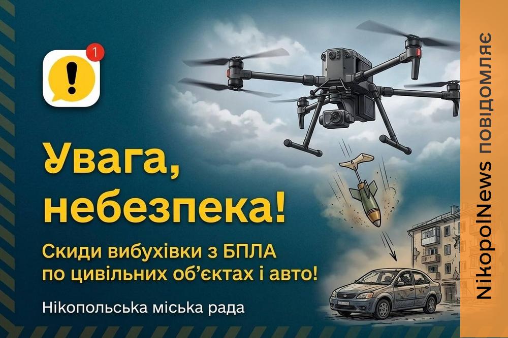 У Нікополі почастішали скиди вибухівки з дронів: міський голова звернувся до мешканців та нагадав правила безпеки