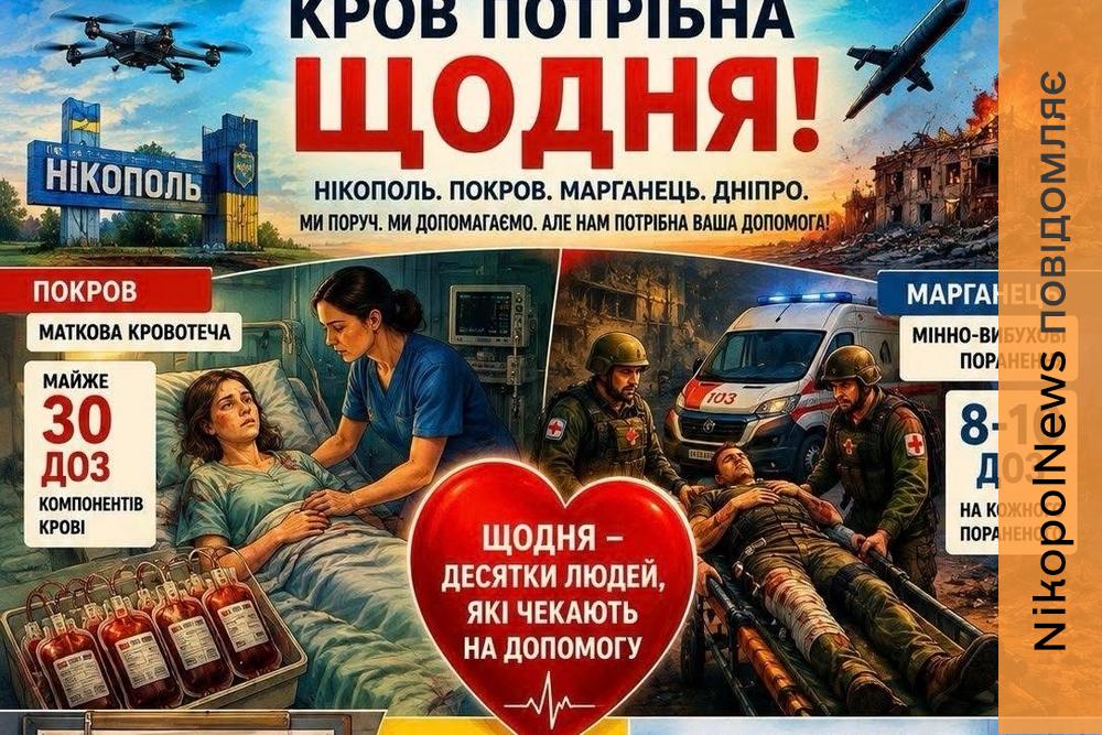 Одна донація — можливість допомогти: Нікопольська станція крові закликає ставати донорами
