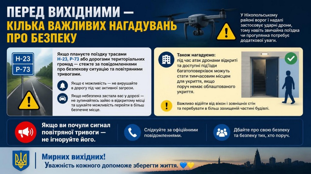 Нікопольська РВА звернулася до мешканців перед вихідними