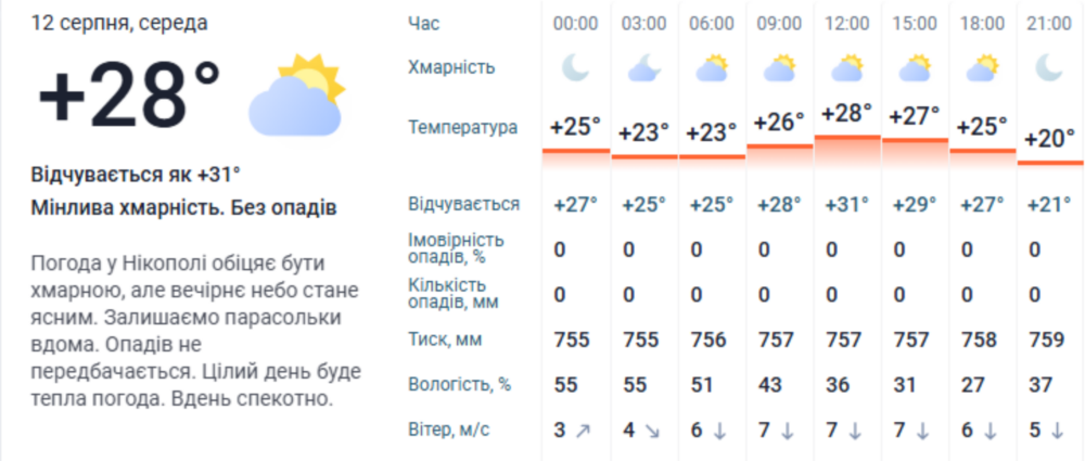 погода у Нікополі 12 серпня 3