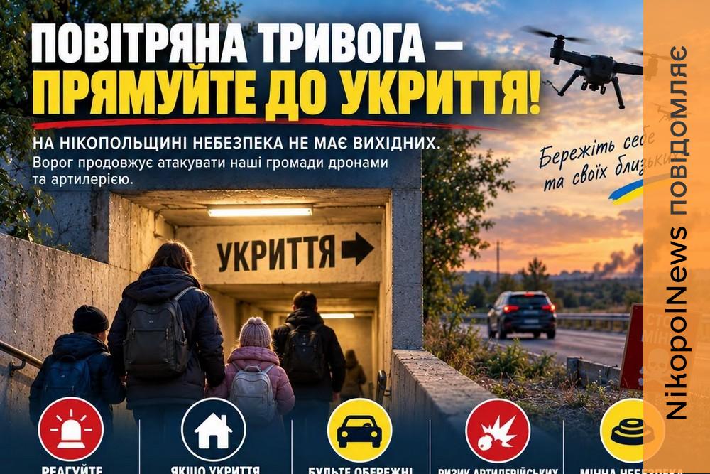 Нікопольська РВА звернулася до мешканців району напередодні вихідних. Безпекова ситуація, на жаль, залишається складною.