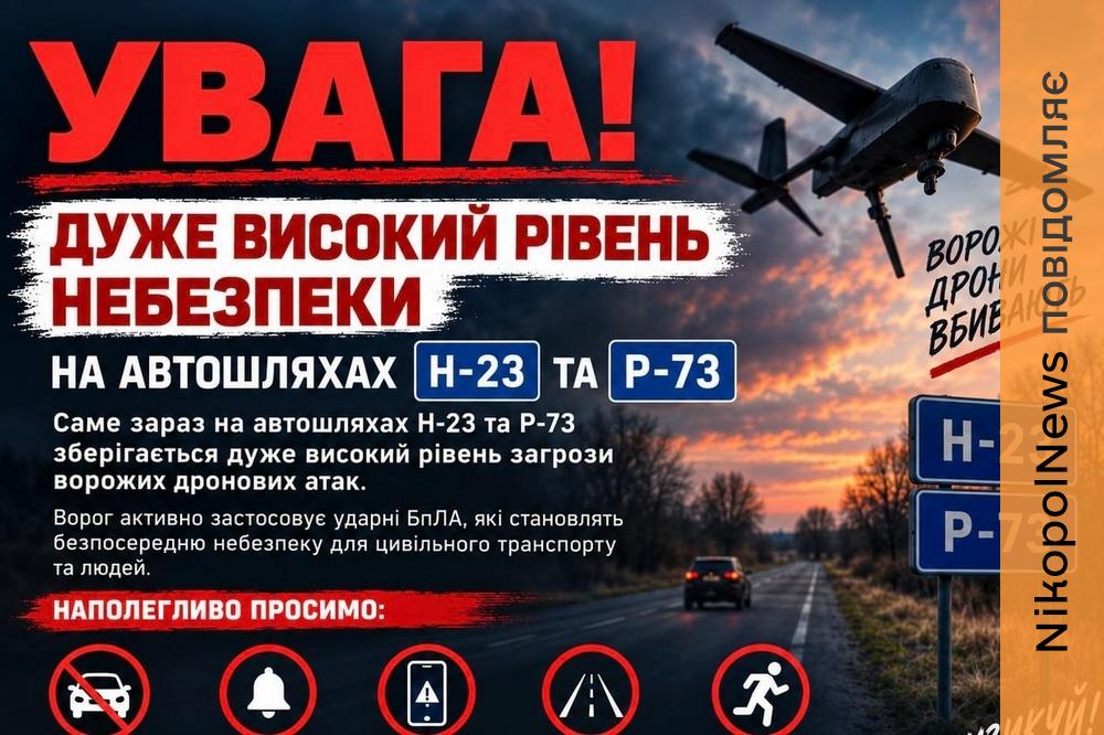 Увага! Високий рівень небезпеки на дорогах Н-23 ТА Р-73 - Нікопольська РВА звернулася до водіїв